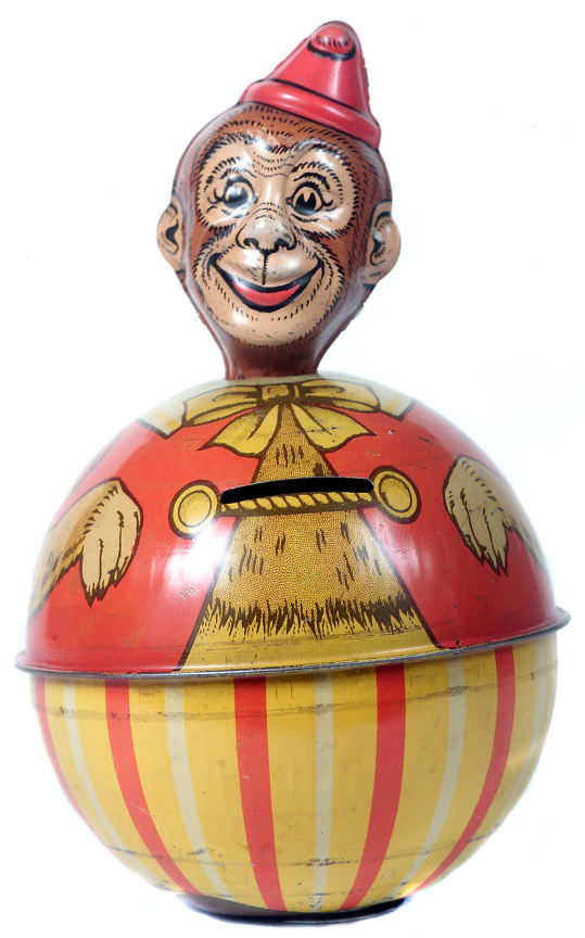 Hake's - Chein Circus Clown Monkey Bank.