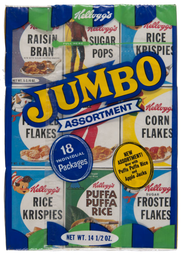 Hake's "KELLOGG'S JUMBO ASSORTMENT" CEREAL SAMPLER WITH RACING