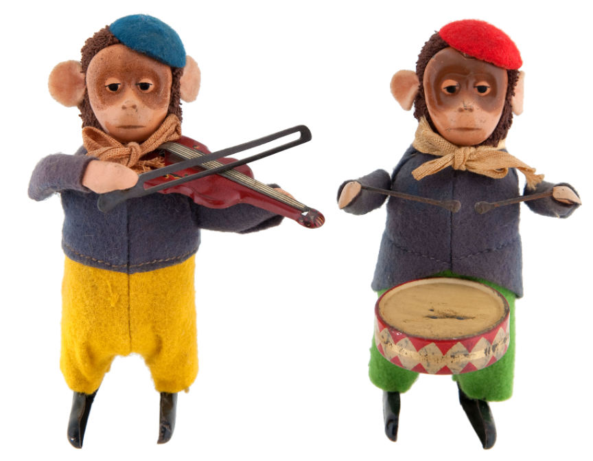 Hake's - SCHUCO WIND-UP MONKEY MUSICIAN PAIR.