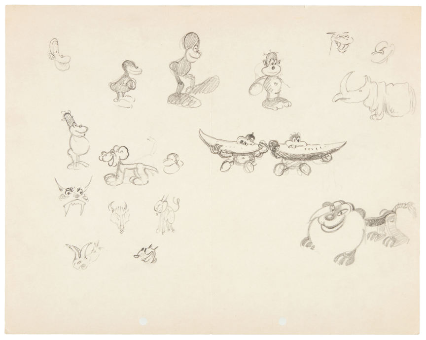 Hake's - ALBERT HURTER SHEET OF INSPIRATIONAL PENCIL DRAWINGS.