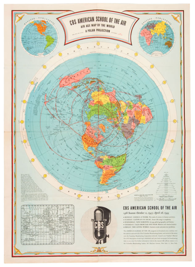 Hake's - "CBS AMERICAN SCHOOL OF THE AIR" PROMOTIONAL MAP OF THE WORLD.