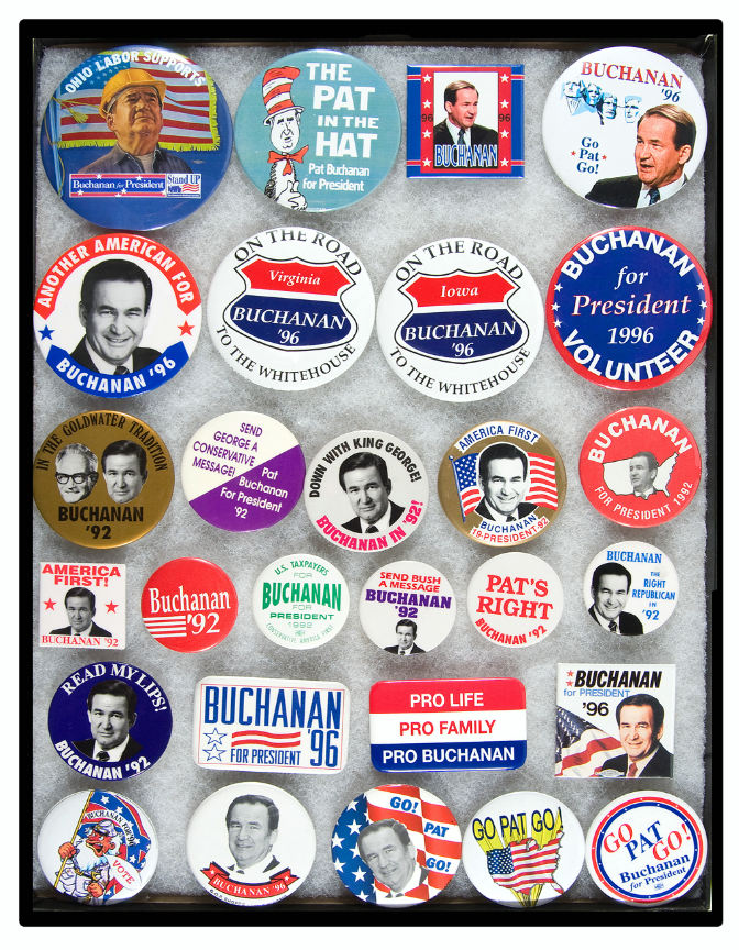 Hake's - PAT BUCHANAN 1992-2000 BUTTON COLLECTION INCLUDING ONE AUTOGRAPH.