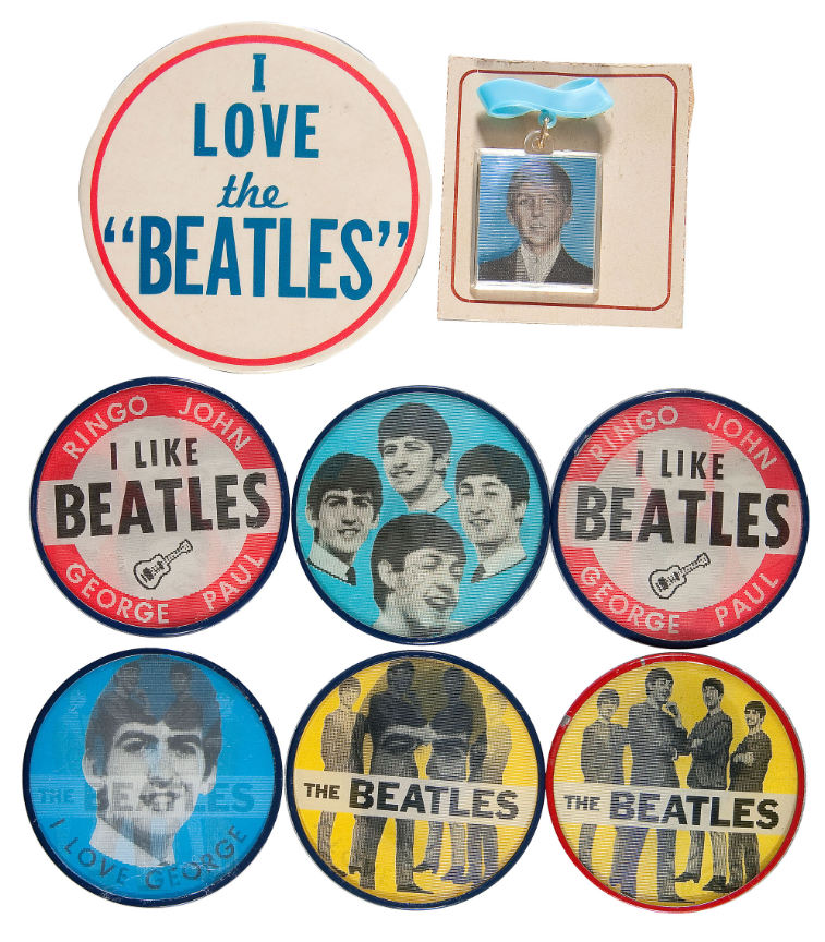 Hake's - BEATLES LARGE BUTTON, FLASHER PIN, AND FIVE DIFFERENT FLASHER ...