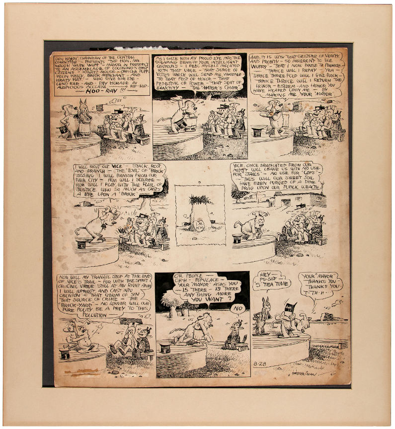 Hake's - KRAZY KAT 1928 SUNDAY PAGE ORIGINAL ART WITH ALL MAIN CHARACTERS.