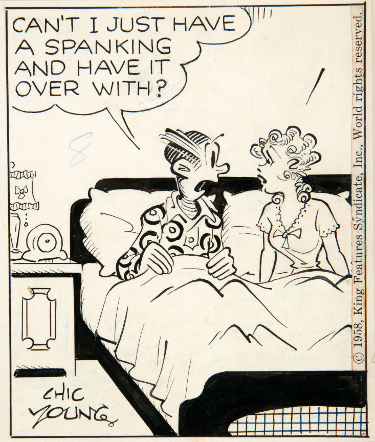 Hakes Chic Young Blondie Daily Framed Original Art Dagwood Wants A Spanking 6280