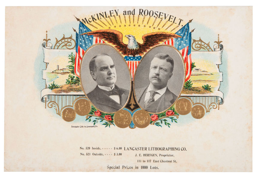 Hake's - “McKINLEY AND ROOSEVELT” 1900 CIGAR BOX LABEL.