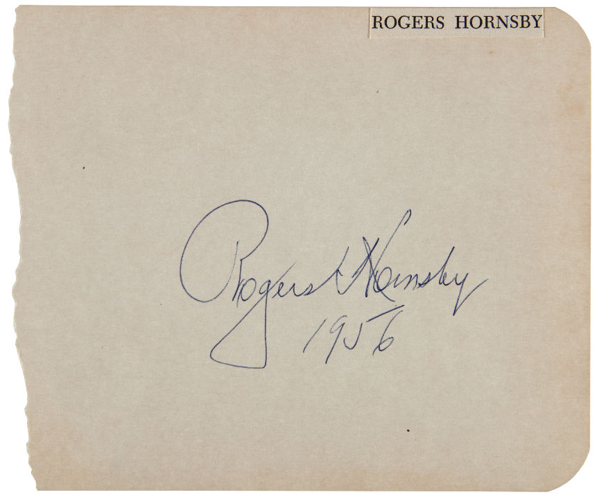 Hake's - BASEBALL LEGEND ROGERS HORNSBY SIGNATURE.