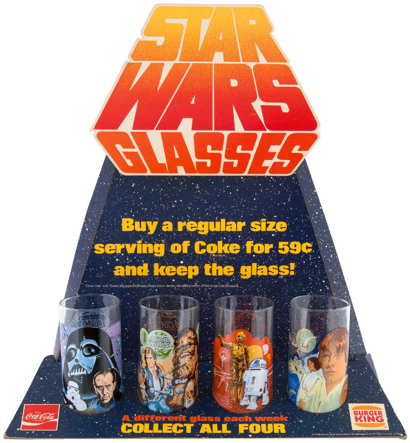 Hakes Star Wars Glasses Burger King Display And Glass Set 