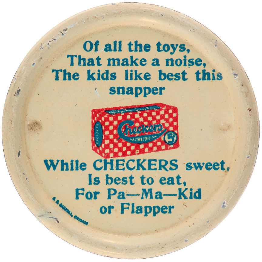 Hake's - CHECKERS POPCORN EARLY TIN PRIZES LOT.