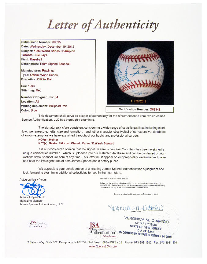 Mavin  DAVE STEWART Signed Auto Blue Jays 1993 World Series Ball w/MVP IP  COA M61092