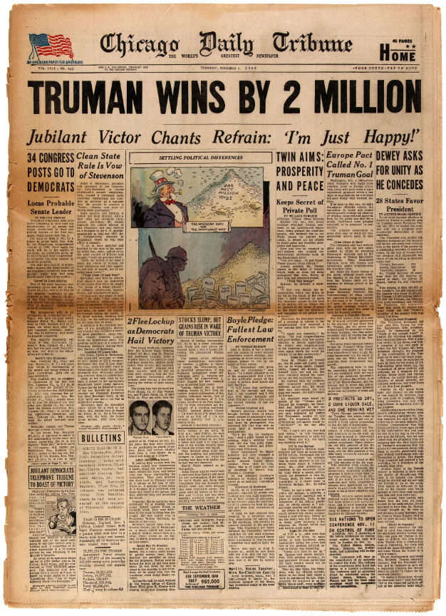 Hake's - CORRECT HEADLINE "TRUMAN WINS BY 2 MILLION" CHICAGO DAILY ...