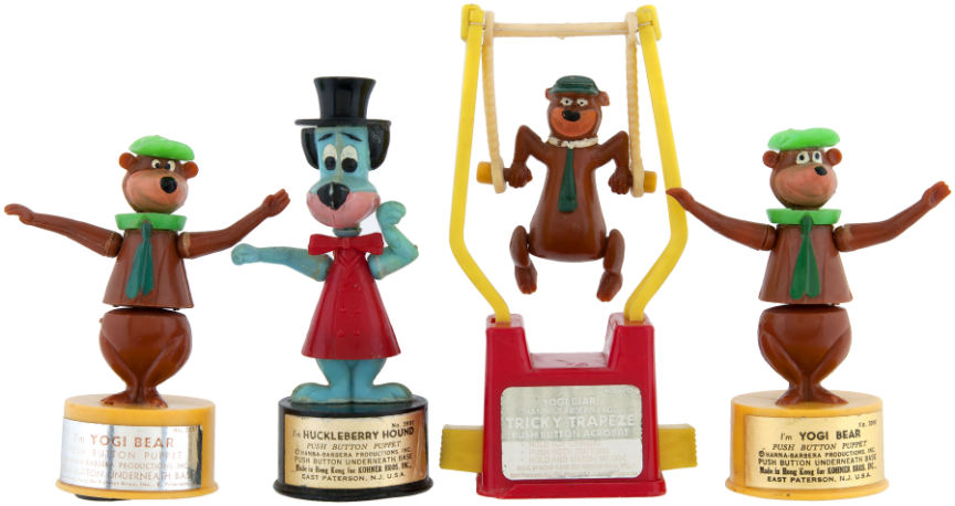 Hake's - FLINTSTONES, YOGI BEAR & HUCKLEBERRY HOUND KOHNER PUSH PUPPET LOT.