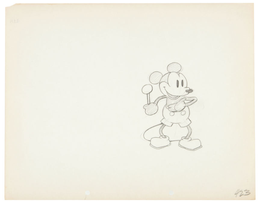 Hake's - STEAMBOAT WILLIE – FULL FIGURE MICKEY MOUSE PRODUCTION DRAWING.