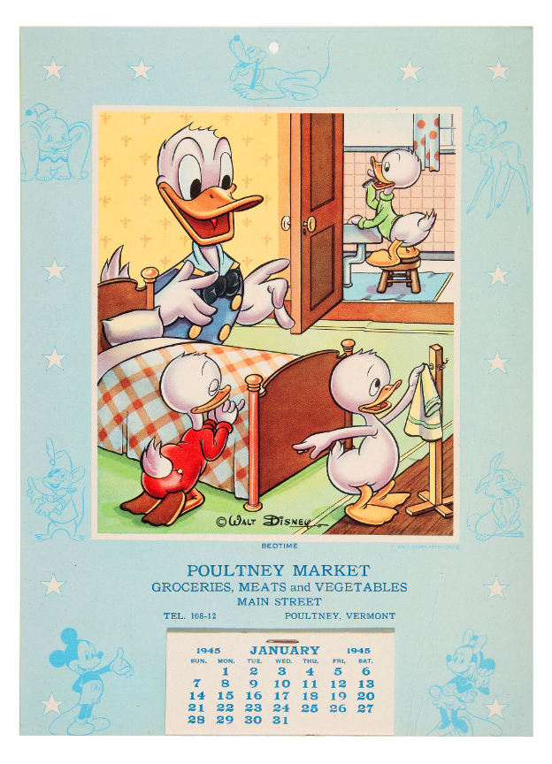 Hake's DONALD DUCK & NEPHEWS "BEDTIME" 1945 CALENDAR.