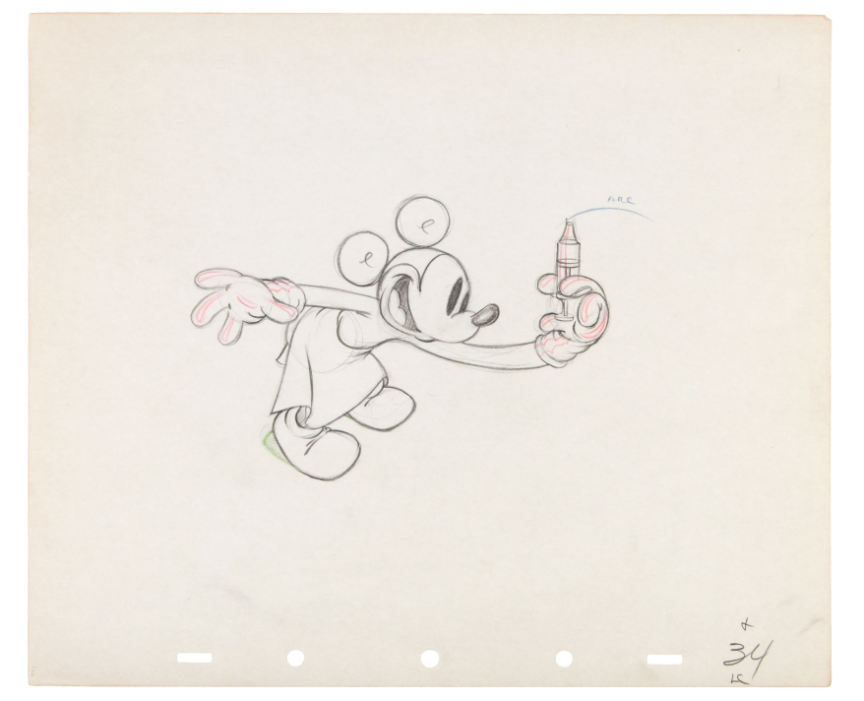 Hake's - THE WORM TURNS PRODUCTION DRAWING FEATURING MICKEY MOUSE.