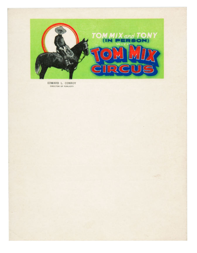 Hakes Tom Mix Circus” Stationery