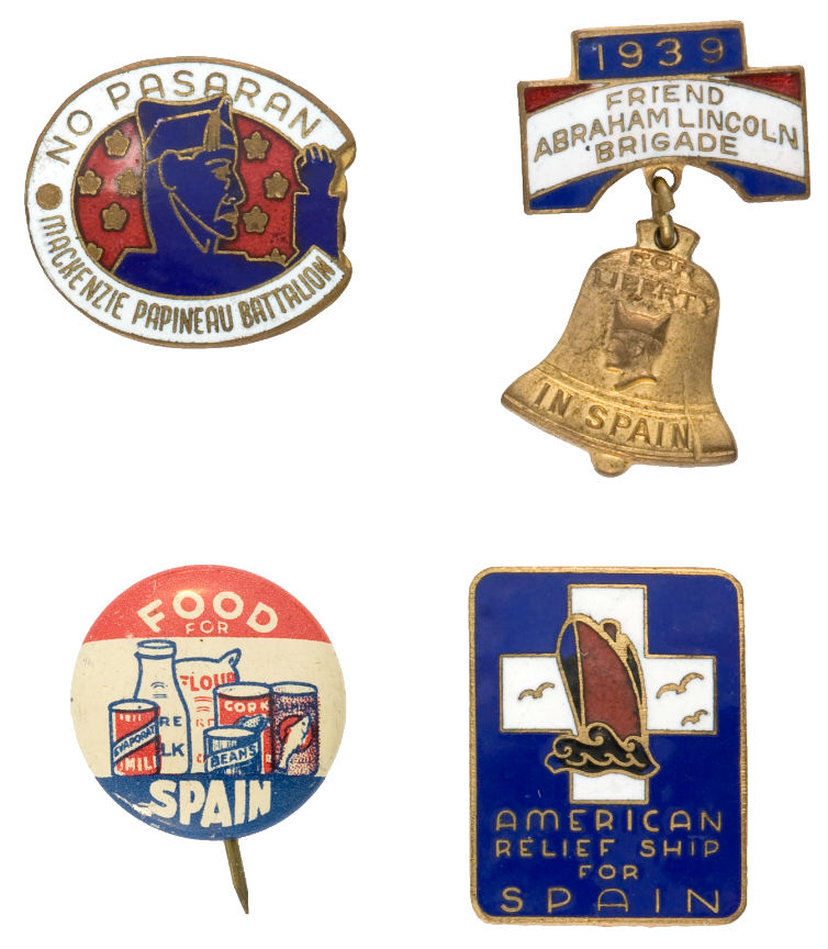 Hake's SPANISH CIVIL WAR TRIO OF ENAMEL PINS PLUS BUTTON.