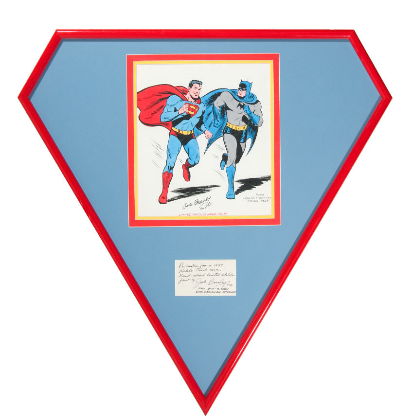 Hake's - GOLDEN AGE SUPERMAN AND BATMAN ARTIST JACK BURNLEY FRAMED HAND  COLORED PRINT.