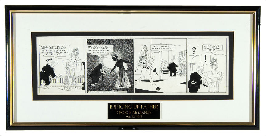 Hake S “bringing Up Father” Professionally Framed 1943 Daily Comic Strip Original Art