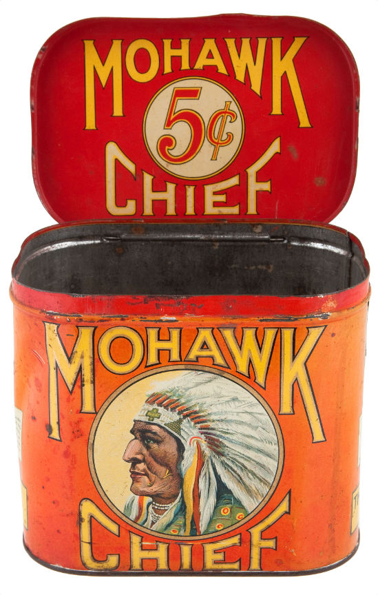 Hake's - “MOHAWK CHIEF” CIGAR TIN WITH NATIVE AMERICAN GRAPHICS.