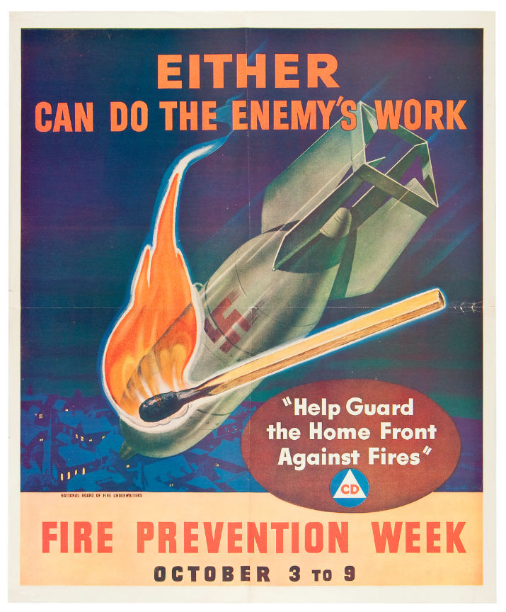 Hake's - WWII CIVIL DEFENSE HOME FRONT FIRE PREVENTION POSTER.