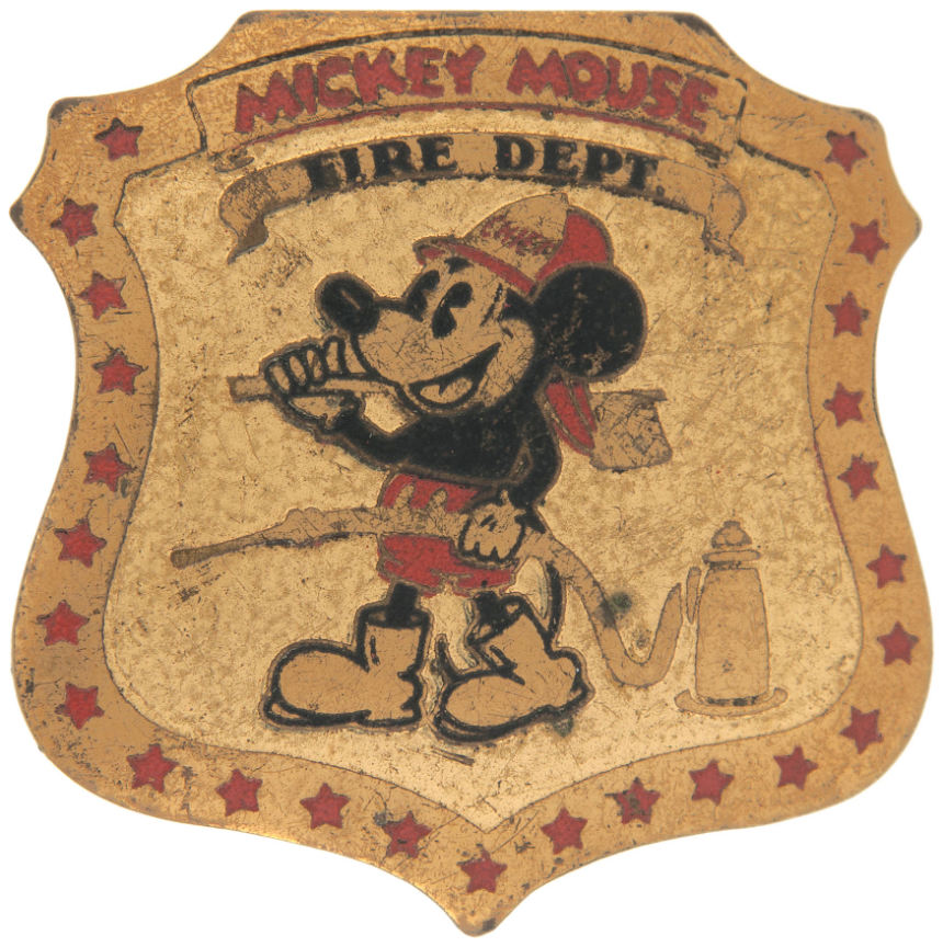 Hakes Mickey Mouse Fire Dept Brass Badge 9969