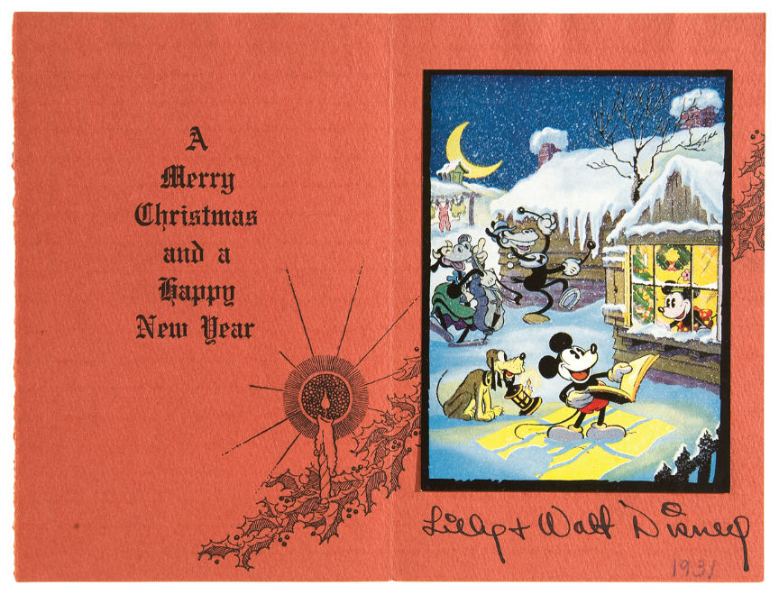 Hake's - WALT DISNEY SIGNED 1931 DISNEY STUDIO CHRISTMAS CARD WITH